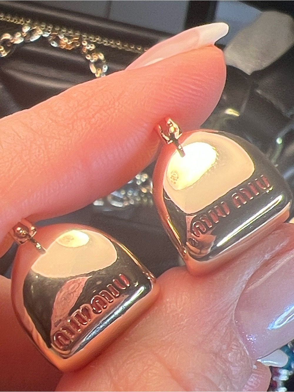 Shiny Gold Sculpted Logo Drop Earrings